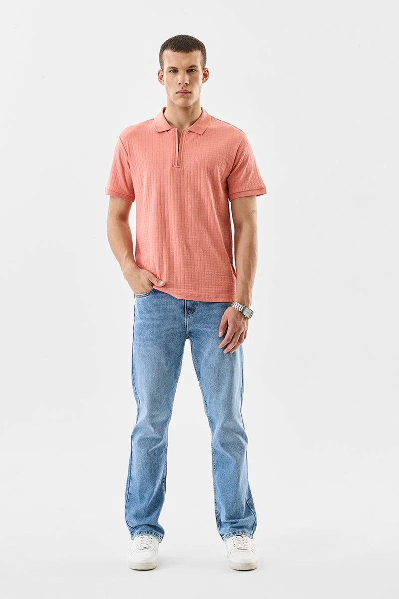 SNITCH Regular Fit 100% Cotton Zipper Polo T-Shirt